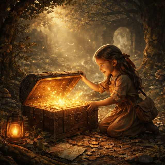 a girl found a treasure, storytelling